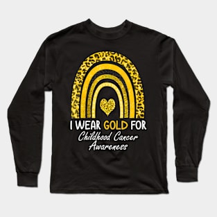 Womens Leopard  I Wear Gold Childhood Cancer Awareness Long Sleeve T-Shirt